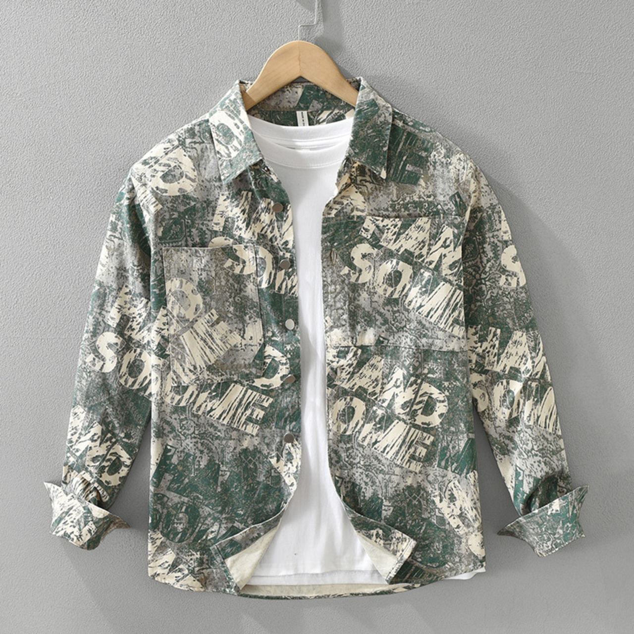 【M-3XL】Stencil Paint Long Sleeve Shirt / ステンシル ペイント 長袖シャツ