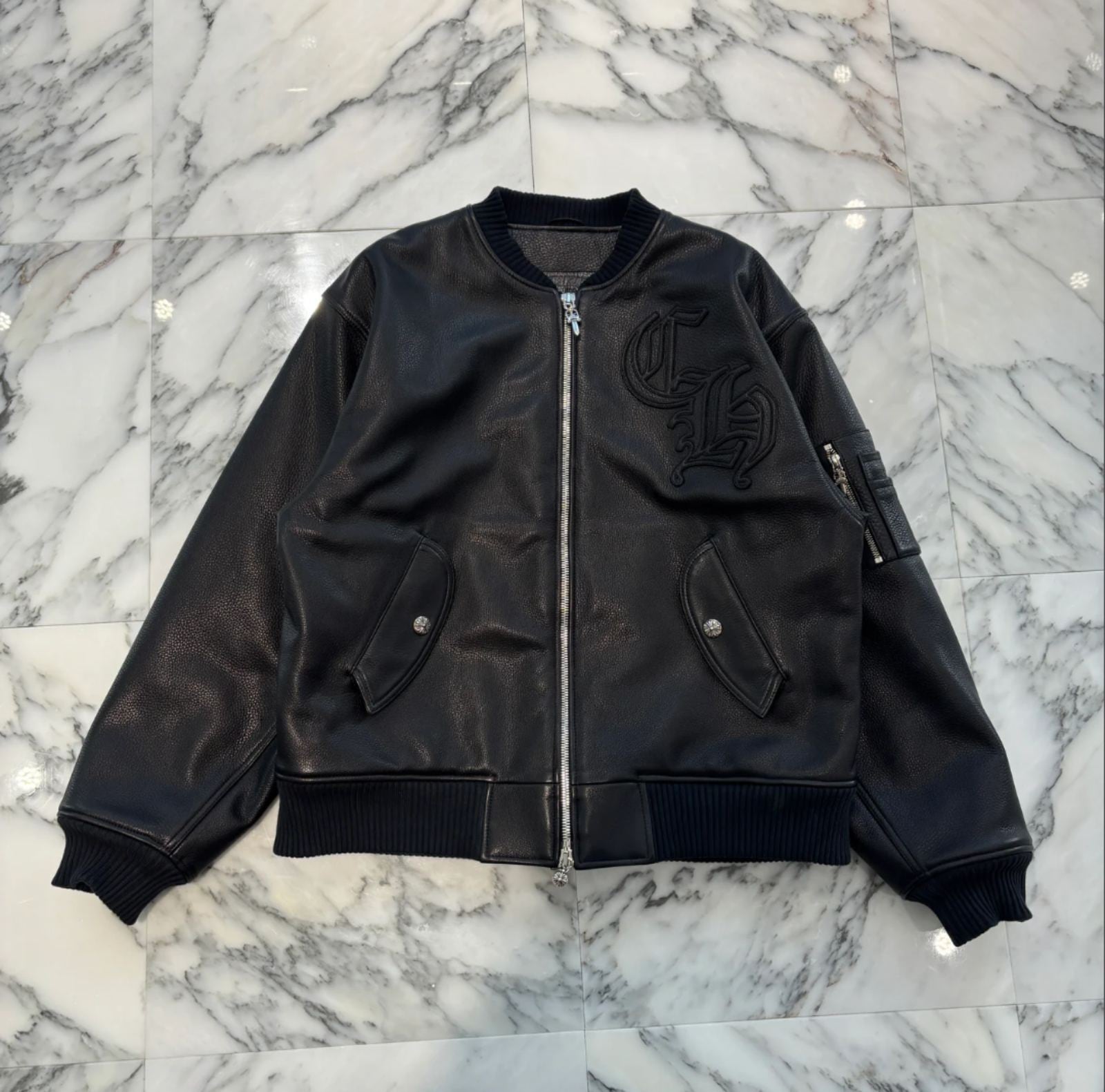 CHROME HEARTS クロムハーツ レターマン CHパッチ レザー ブルゾンジャケット