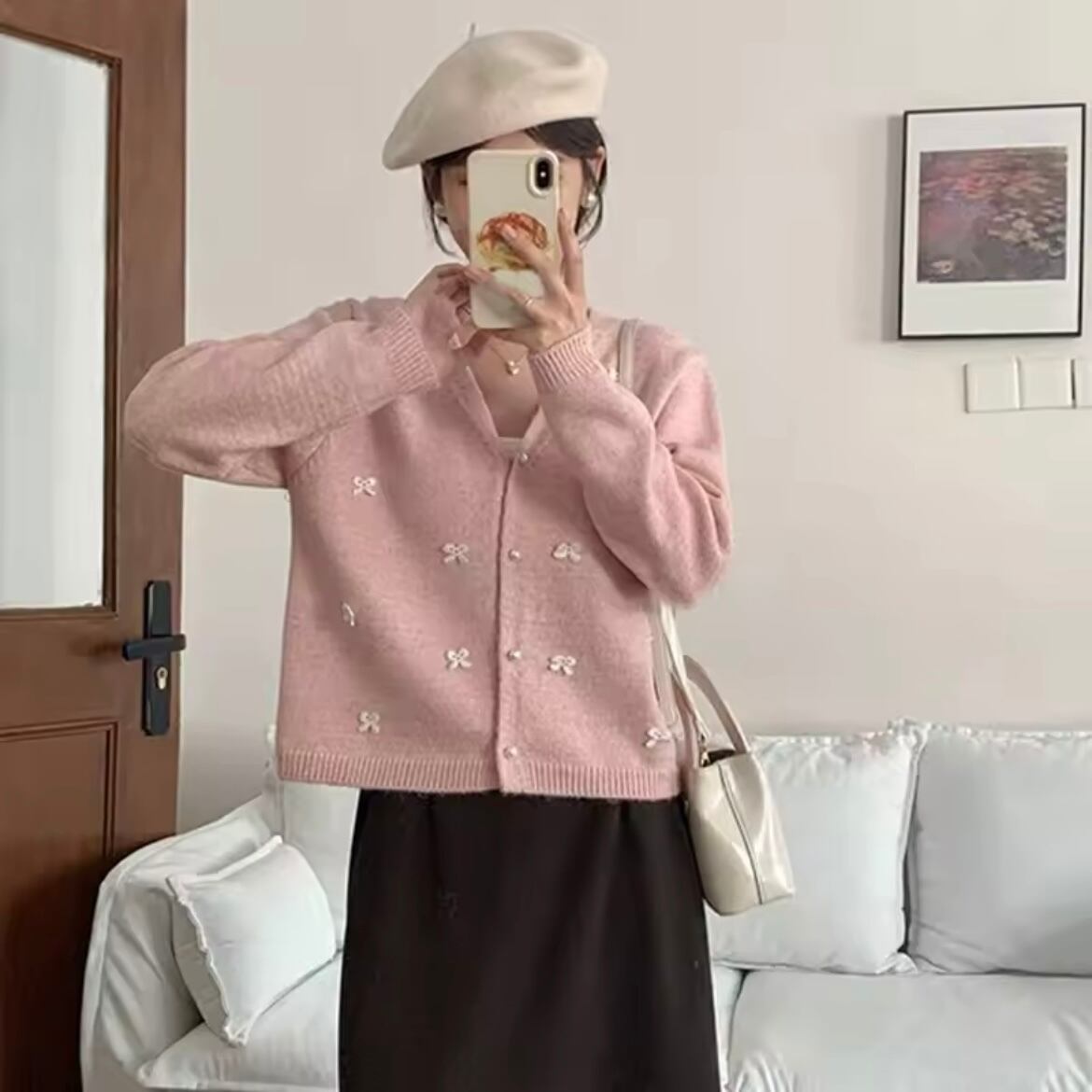 マカロンカラーリボンカーディガン