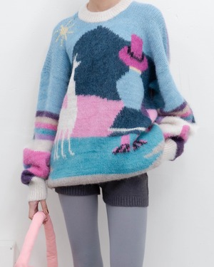 1980s pictorial knit alpaca wide pullover