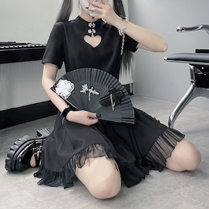 【予約】china style black mini one-piece dress