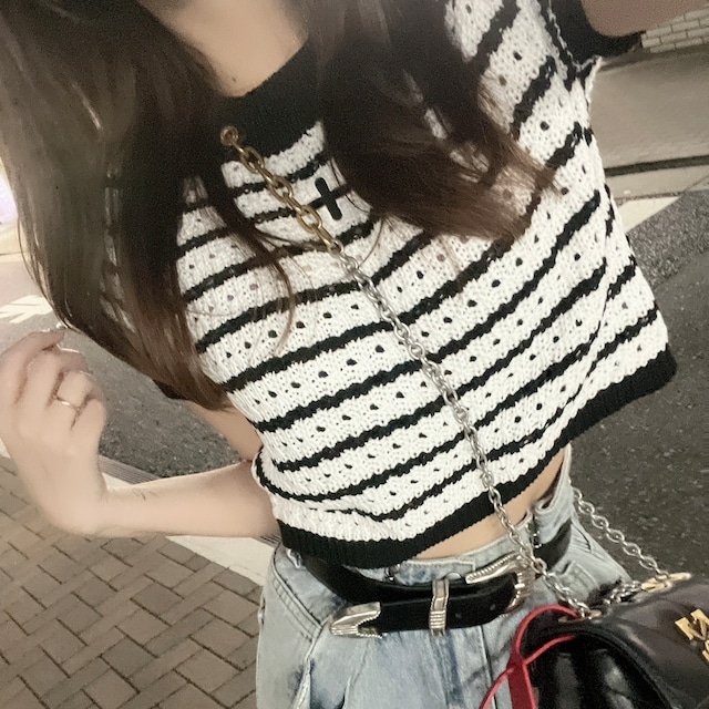 stripes cropped summer knit
