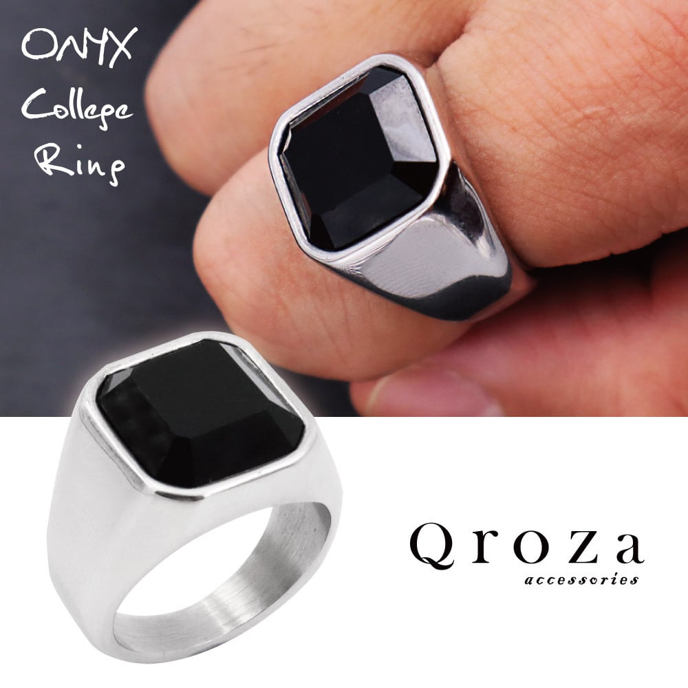 Qroza】指輪 メンズ リング シルバー ブラック オニキス リング