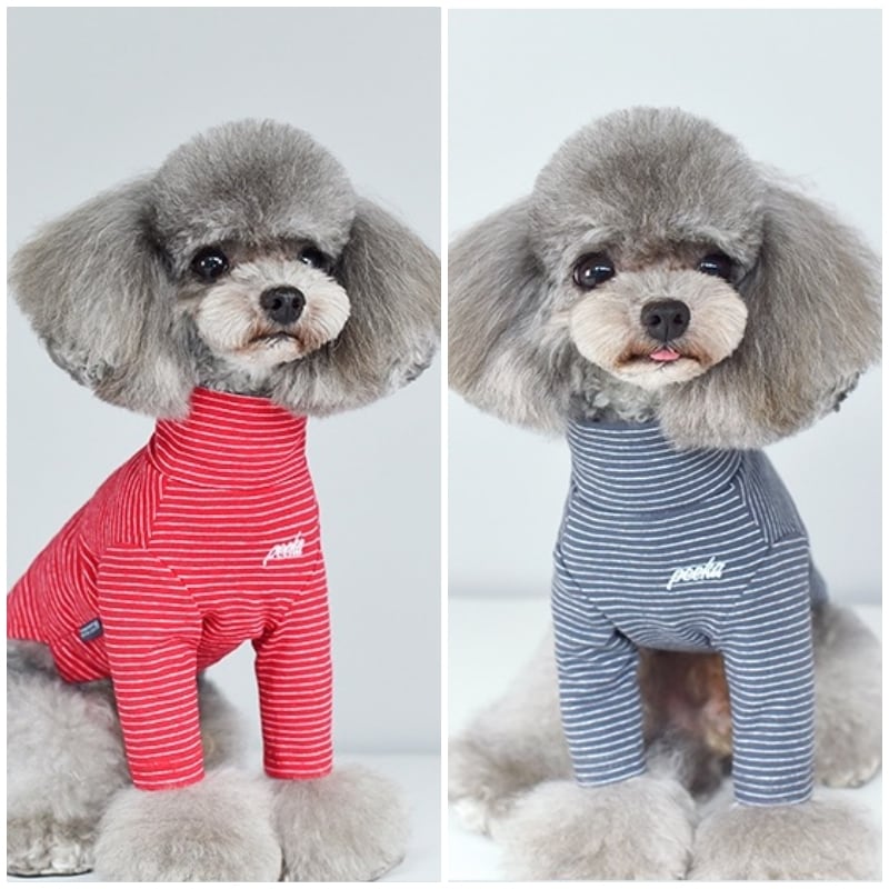 【即納】【日本初上陸】犬服 PEEKAPOODLE ハイネックボーダーインナー レッド/ネイビー 犬の服