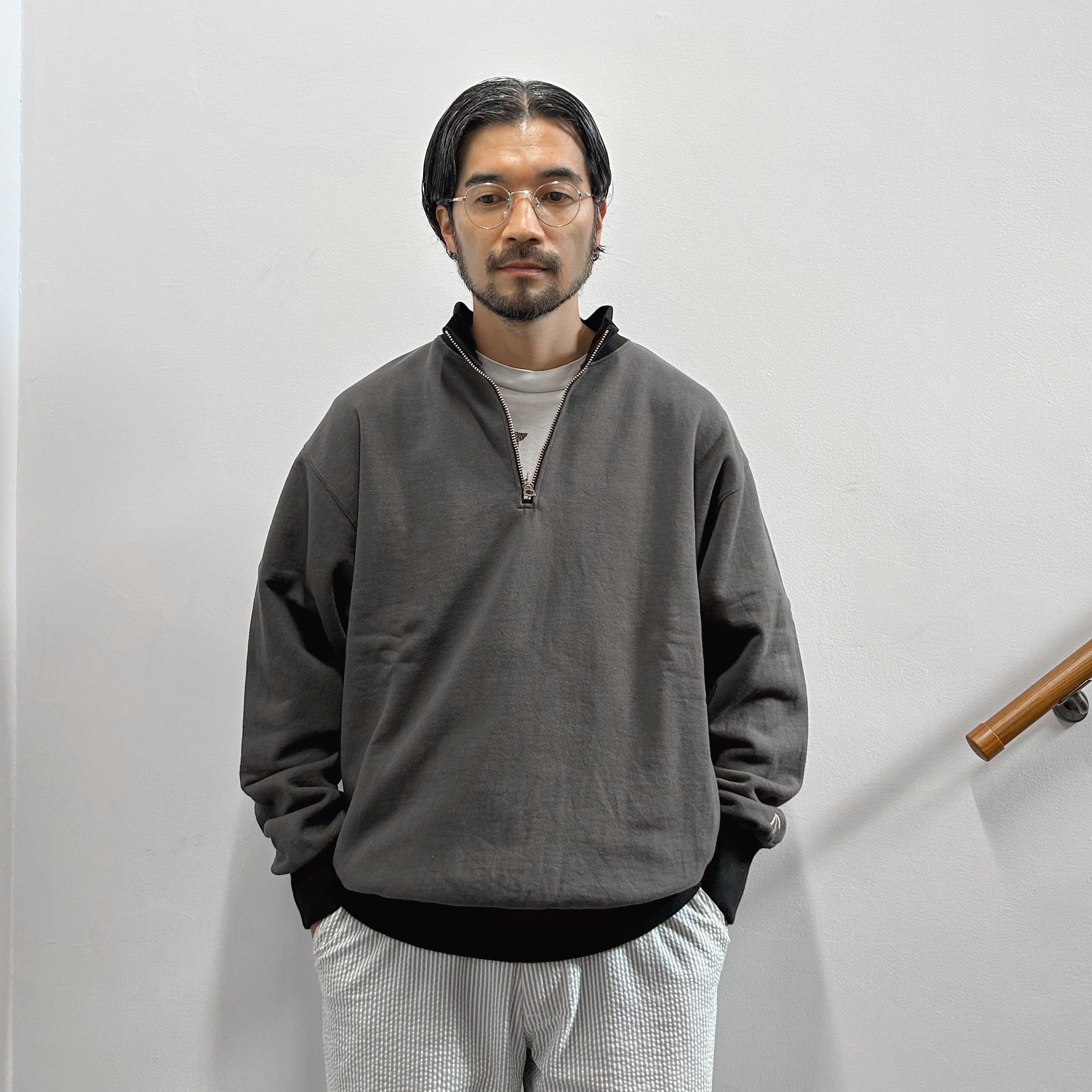 Nigel Cabourn / ZIP UP PULLOVER SWEAT SHIRT Charcoak Grey