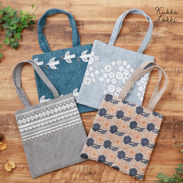 トートバッグ Kukka Lokki クッカロッキ ビスク マチなし 肩掛け ゴブラン織り 丈夫 高級感 おしゃれ かわいい ギフト プレゼント トリ ガーデン キカガク ハナ ネイビー グレー ベージュ ブルー 7211KKL09 Bq037