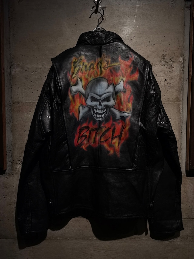 【Caka】Special Airbrush Paint Custom Vintage Loose Single Leather Rider’s Jacket