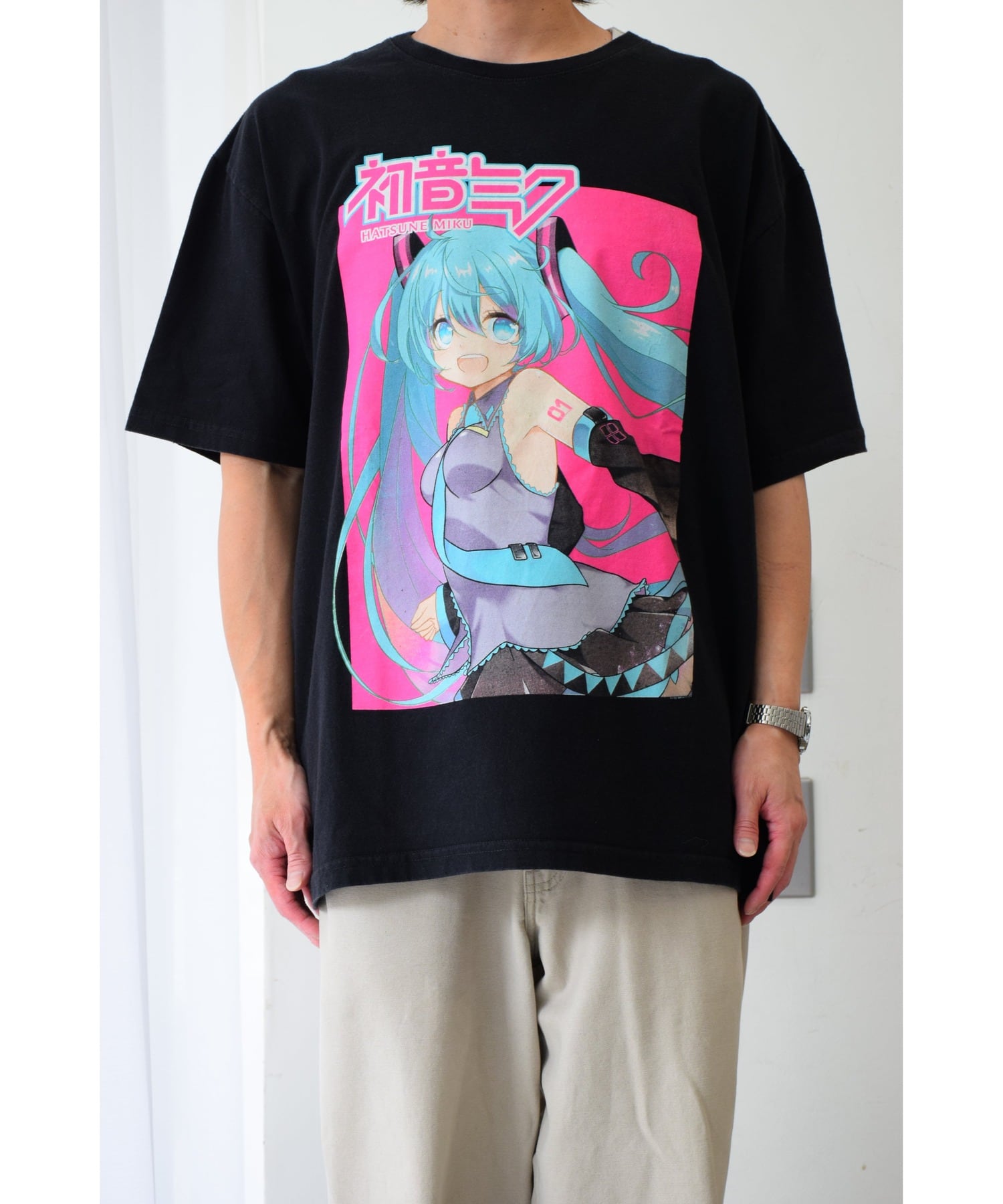 初音ミク Tシャツ メンズ L ブラック キャラクター 古着 ヴィンテージ