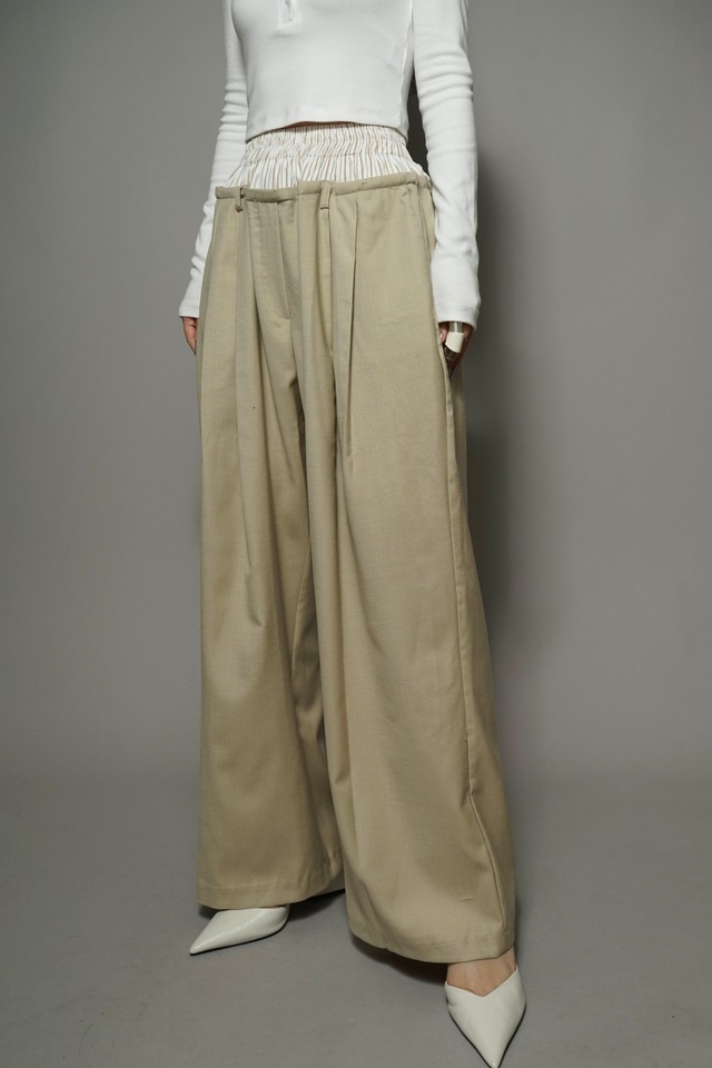 SWITCHING WAIST TUCK PANTS   (BEIGE) 2404-94-922