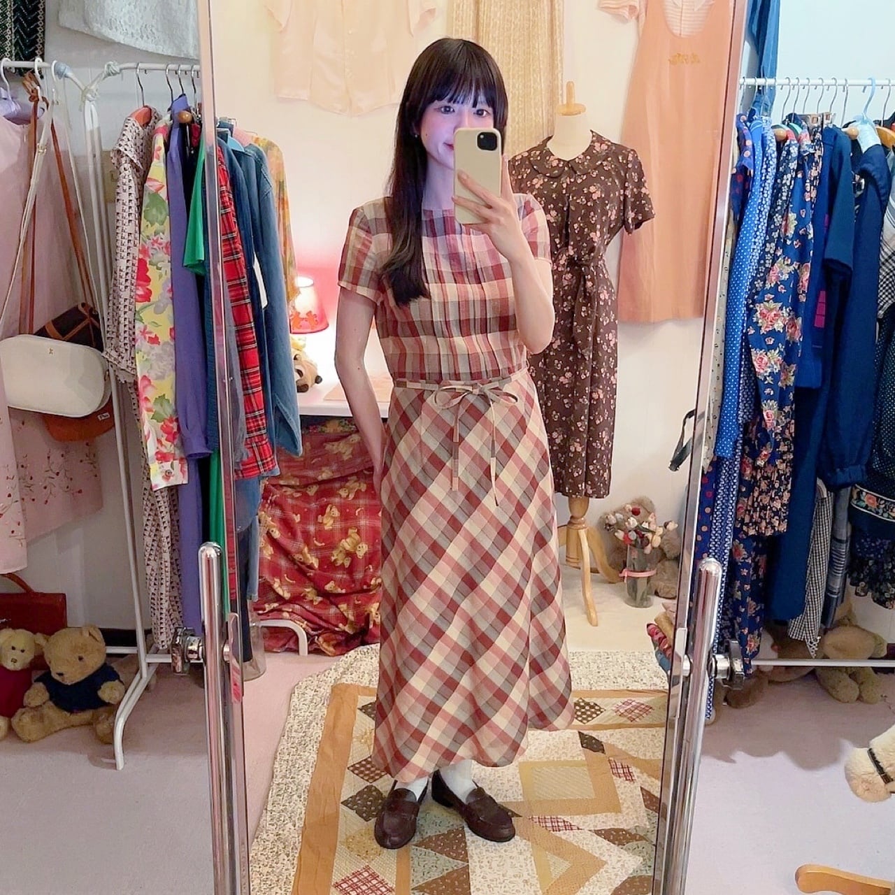 autumn block check one-piece
