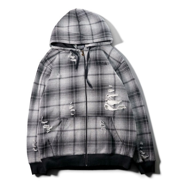 "Sauth Pole" loose ombre check pattern broken sweat hoodie