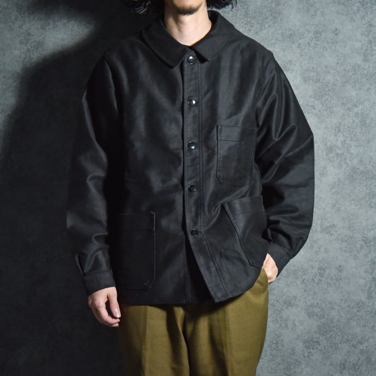 DEAD STOCK】60s MAXIMUM VILLEFRANCHE BLACK MOLESKIN French DEAD STOCK】60s MAXIMUM VILLEFRANCHE BLACK MOLESKIN French
