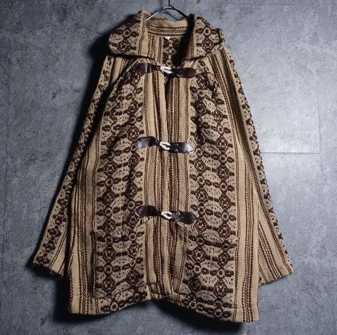EURO Brown Geometric Hook Design Knit Jacket