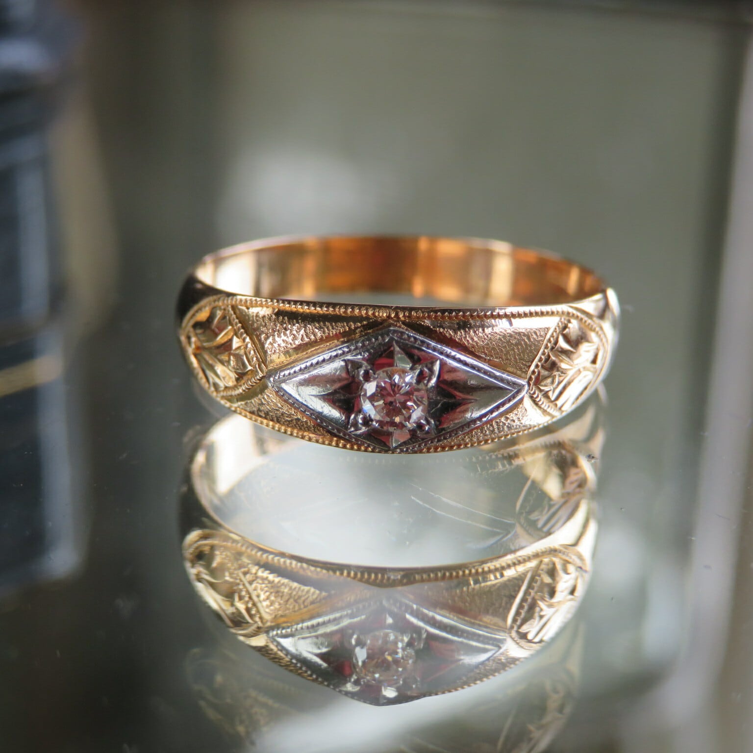 ヴィンテージ K18プラチナコンビ　ダイヤモンドリング