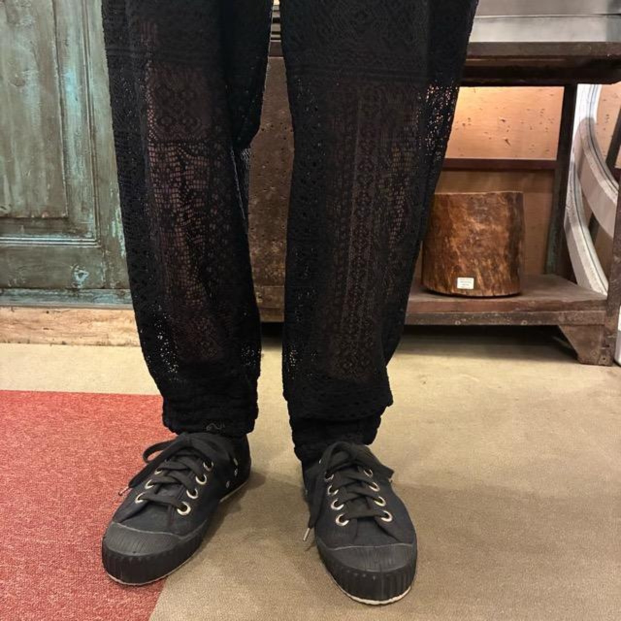 TISSU Patchwork Lace Jogger Pants in Black, Easy Fit, Long Length, Made in Japan, Universal Fit, Inner Pants