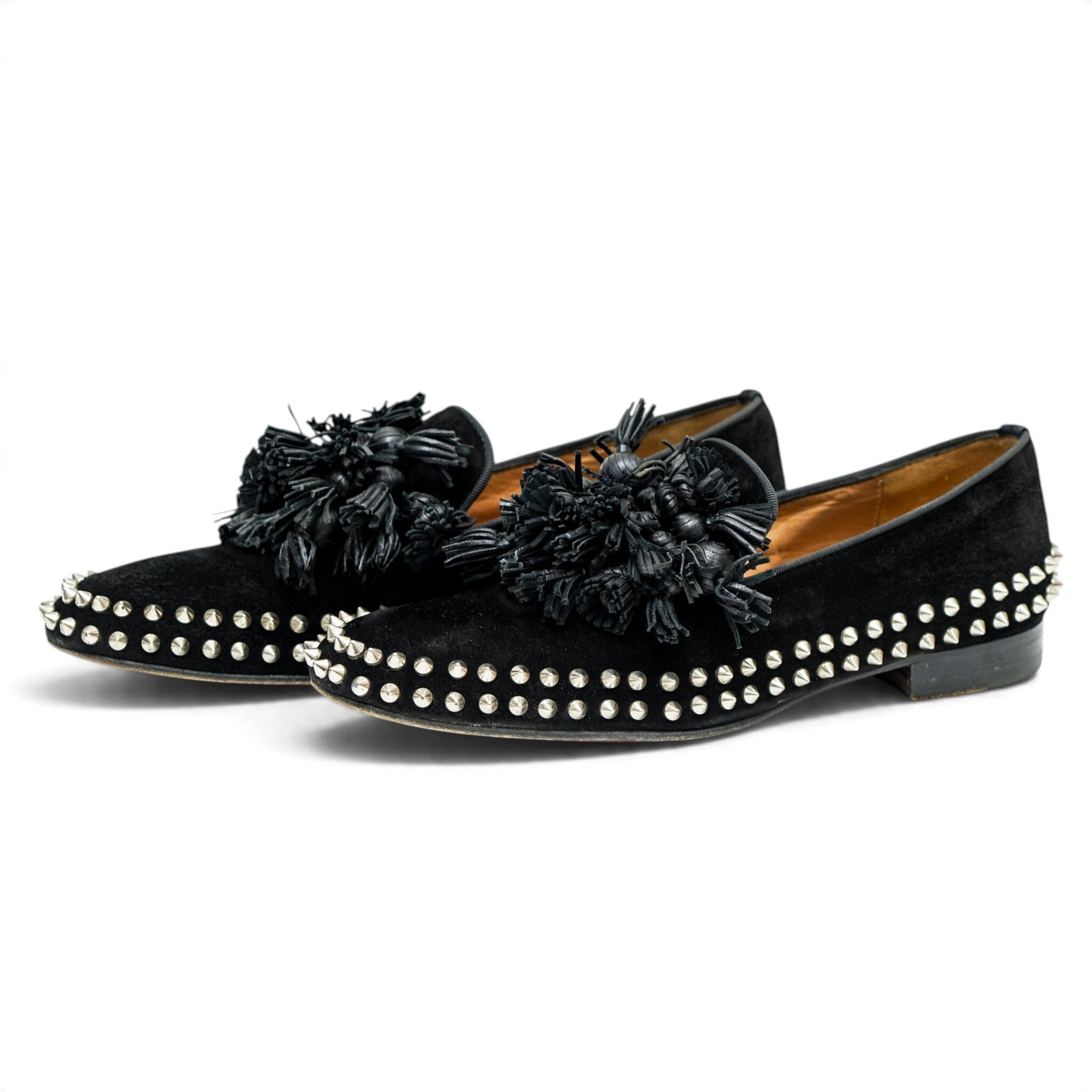 Christian Louboutin クリスチャンルブタン TASSEL SPIKES FLAT スエード タッセル スパイクスタッズ ローファー 40(約25cm)ブラック 箱付き