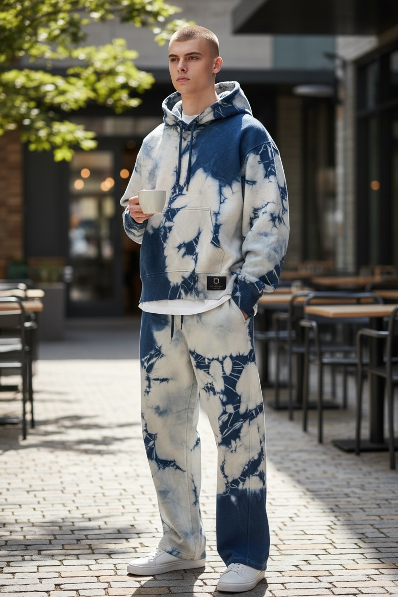 【数量限定販売】 裏起毛藍染めタイダイショート丈フーディー 雪だるま