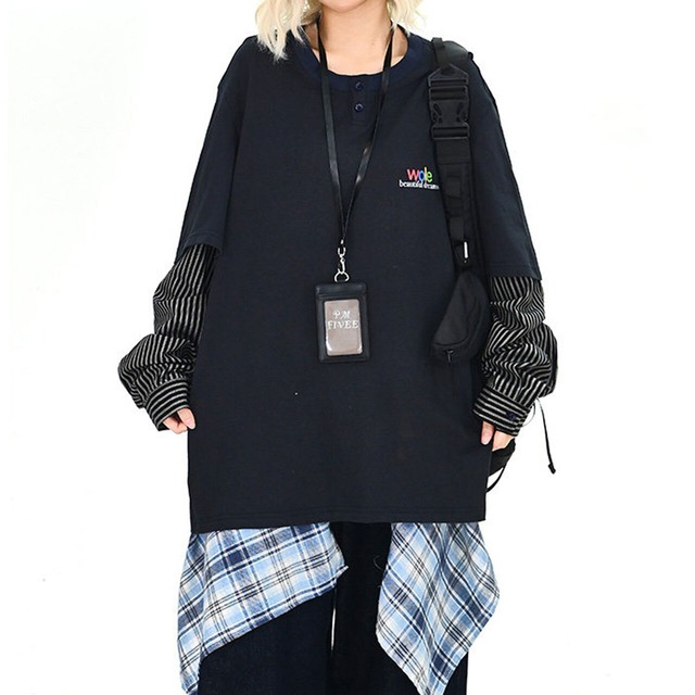 レイヤードストライプスリーブヘンリートップス 1col   R01682