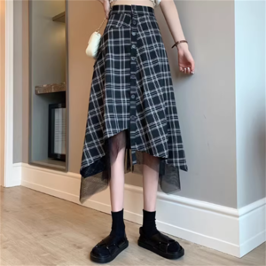 【送料無料】 スカート 2色 ロングスカート アシンメトリー Aライン フレア ロング ミモレ 異素材切り替え ドッキング 透け感 シースルー 薄手生地 かわいい 大人可愛い 大人女子 こなれ感 シンプル カジュアル 大人 上品 おしゃれ お洒落 ラフ コンサバ エレガント ガーリー シック 無地 グレンチェック 夏 20代 30代 40代 レディース 女性 デート お出かけ お茶会 女子会 休日 演奏会 授業参観 オフィス ビジネス OL 通勤 結婚式 二次会 パーティ 着回し ファッション コーデ