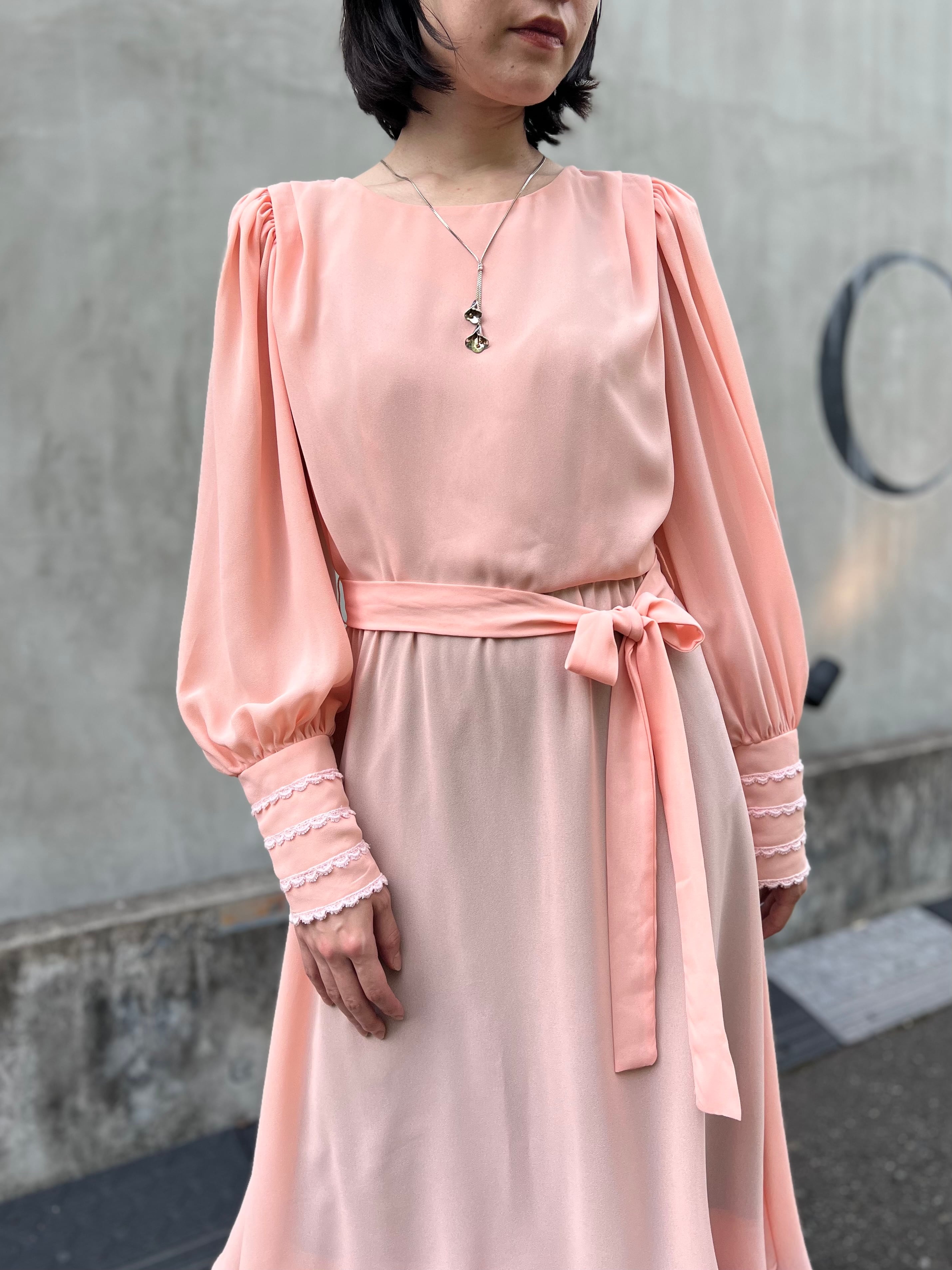 Vintage salmon pink × Perl see-through dress ( ヴィンテージ ...