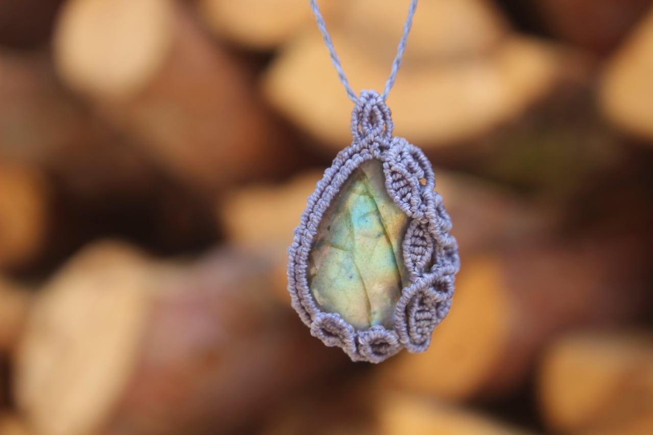 Multi color Labradorite micro macrame pendant