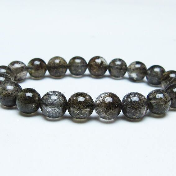 ブラックルチルクォーツ ブレスレット 10mm ブラックトルマリン トルマリネイテッドクォーツ 一点物 メール便可 [M便 1/10] 111-47026