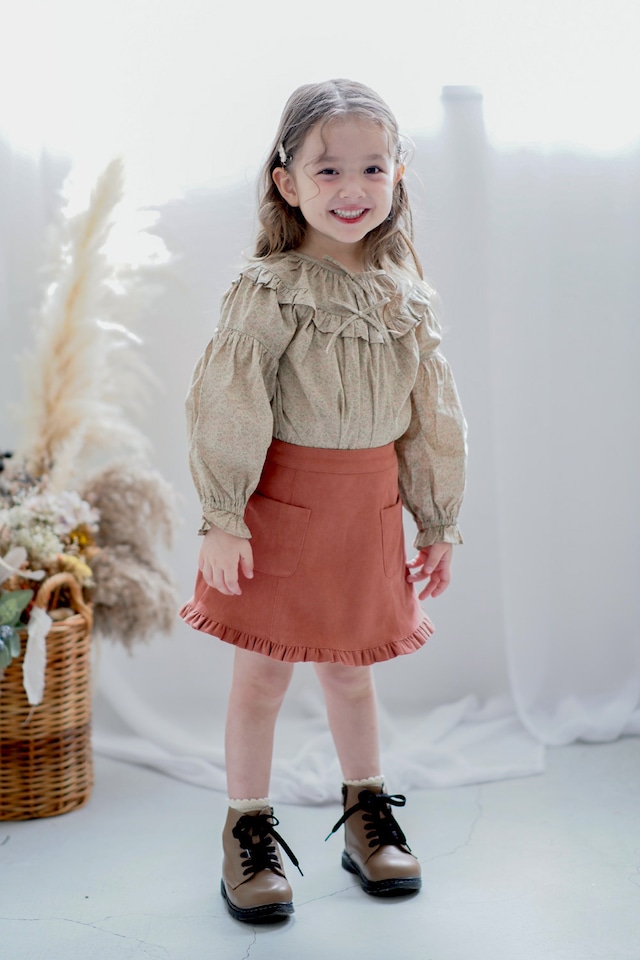 ダブルリボン花柄ブラウス<Beige flower>