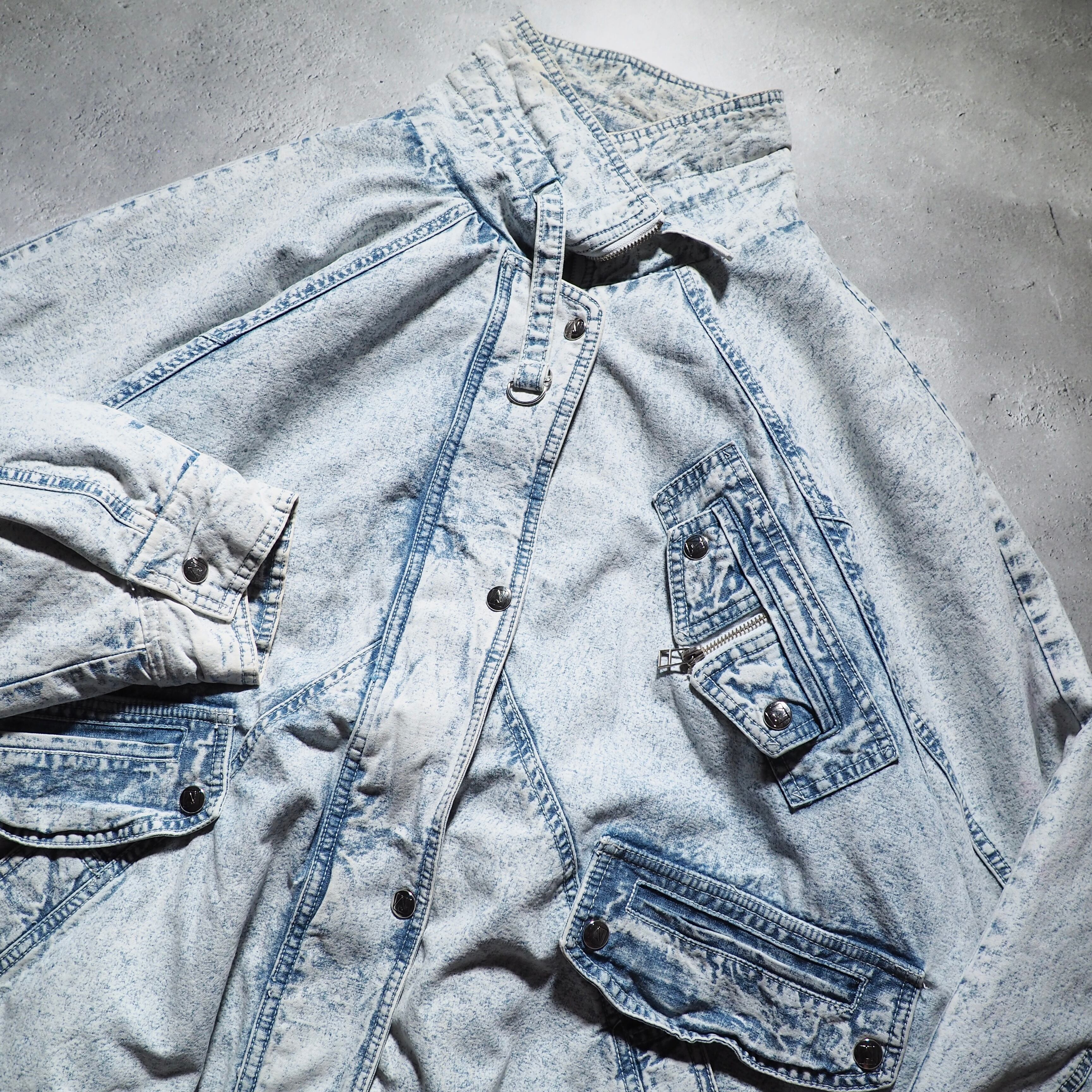 1990s High neck Deformation silhouette vintage loose Denim half coat