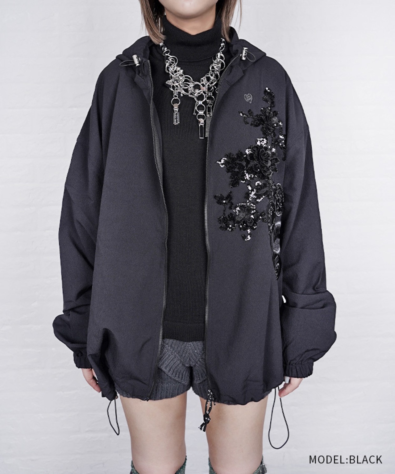 【直営店限定ITEM】レース×パッチルーズジップフーディー (BLACK) CQ-47125H