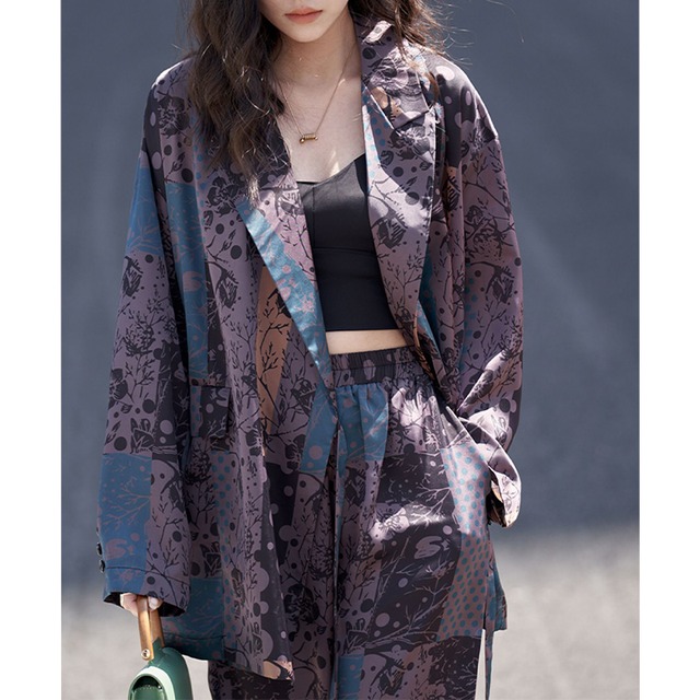 patchwork print jacket and pants　10492