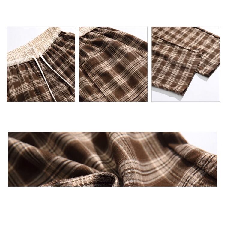 ★CONTRAST PLAID STRAIGHT LEG CASUAL PANTS（unisex)　　　A0795