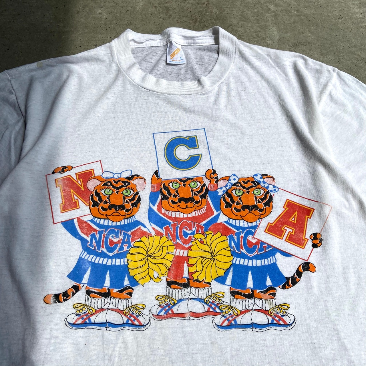 80年代 USA製 NCA トラ アニマルプリントTシャツ メンズL レディース 