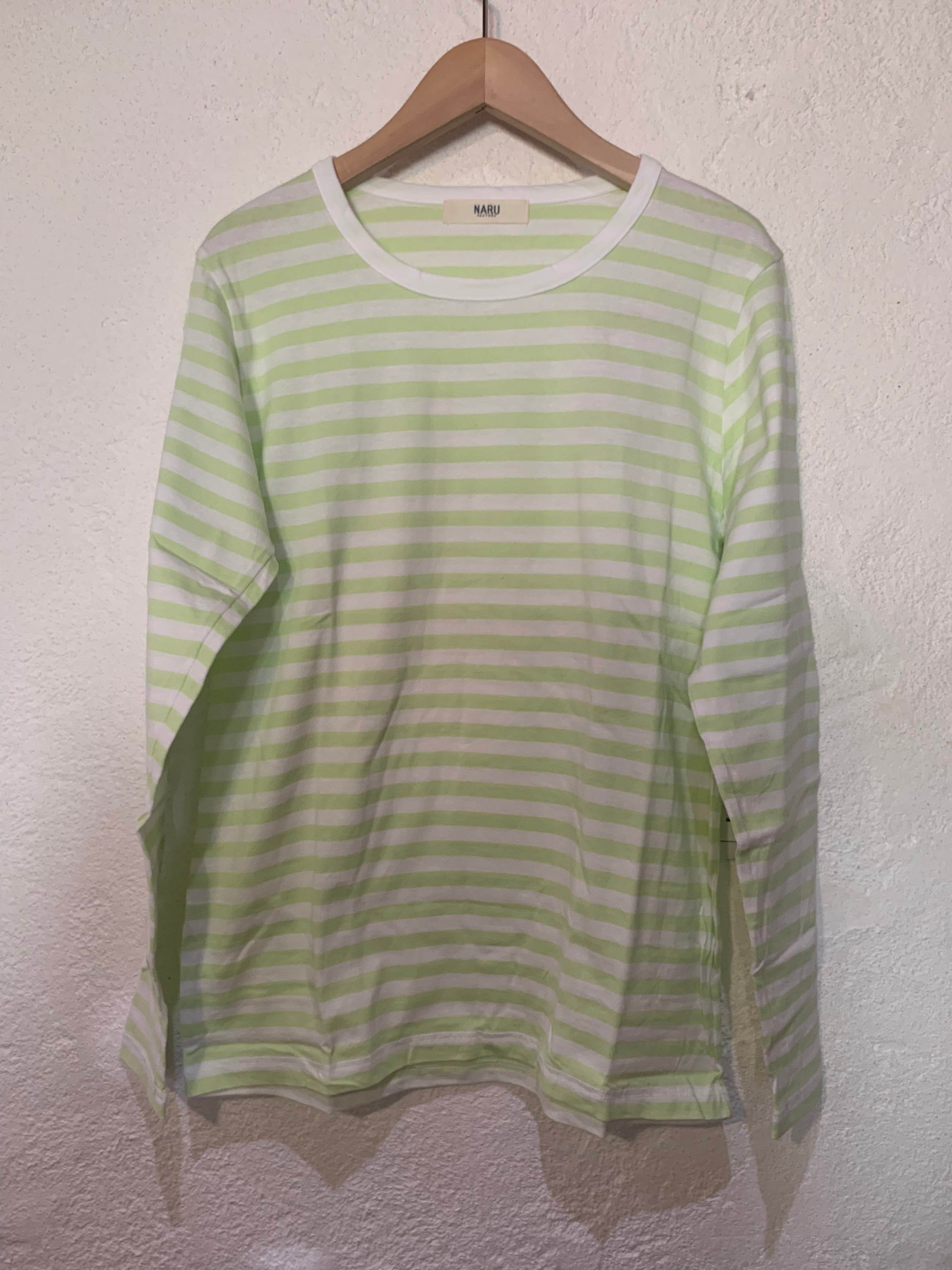 Naru 天竺ボーダー長袖ｔシャツ ライム Cocori