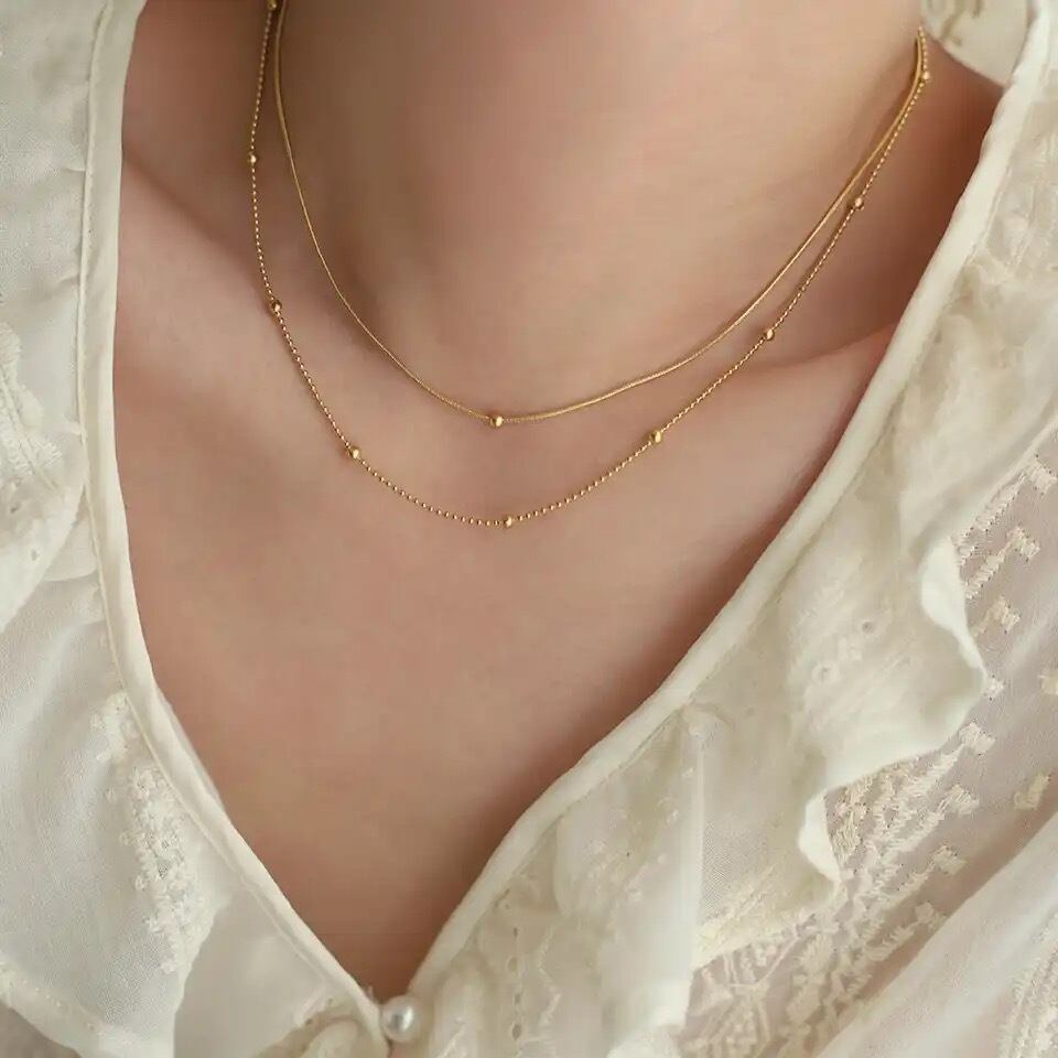 金アレ対応 316L ダブルチェーンネックレス (0284)