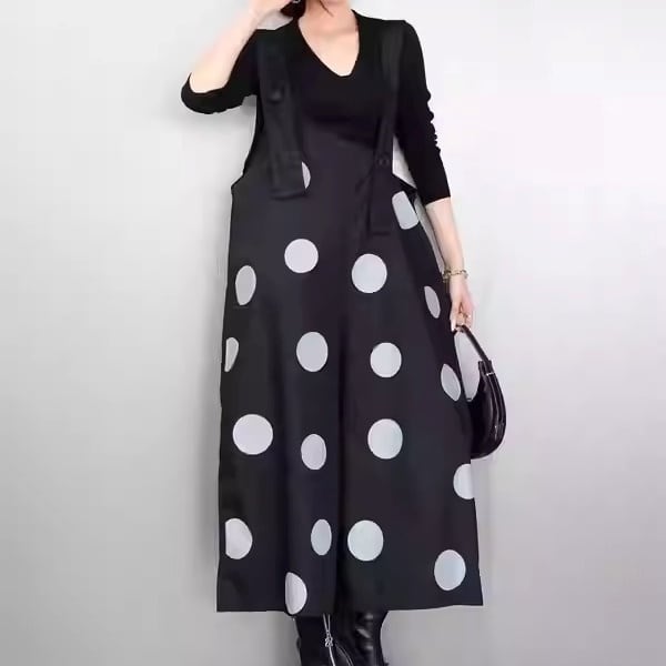 ドット柄 ミモレ丈 ワイド サスペンダーパンツ 1color PT0457