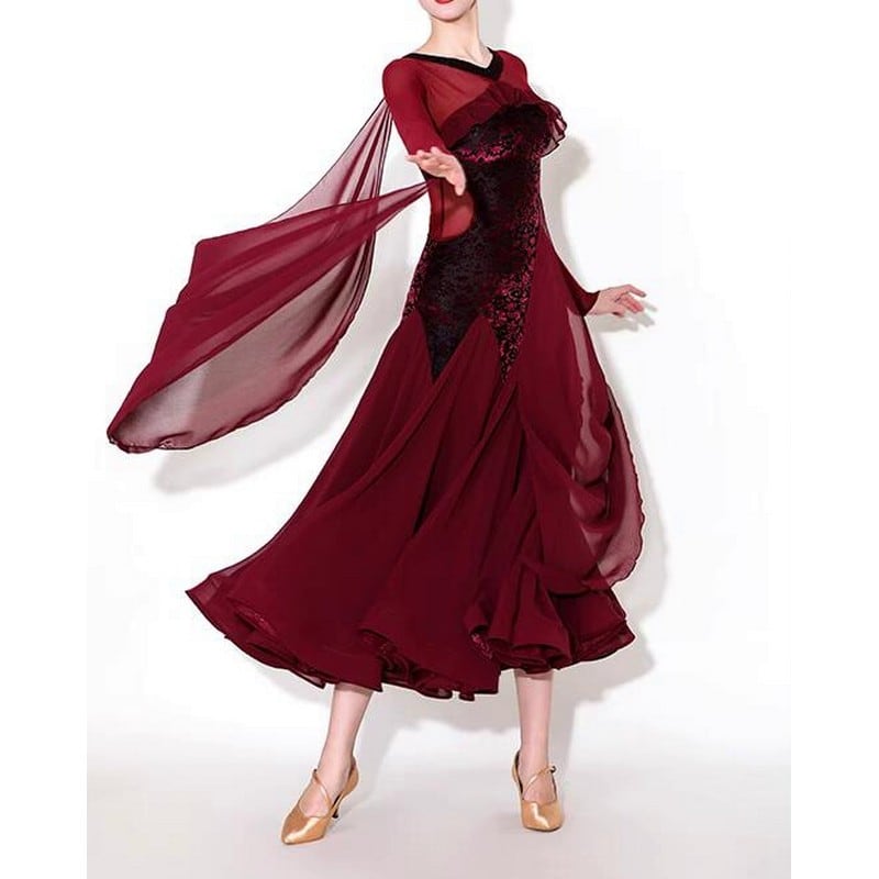 ケープスリーブ ワインレッド・エメラルド ロングドレス ds0985