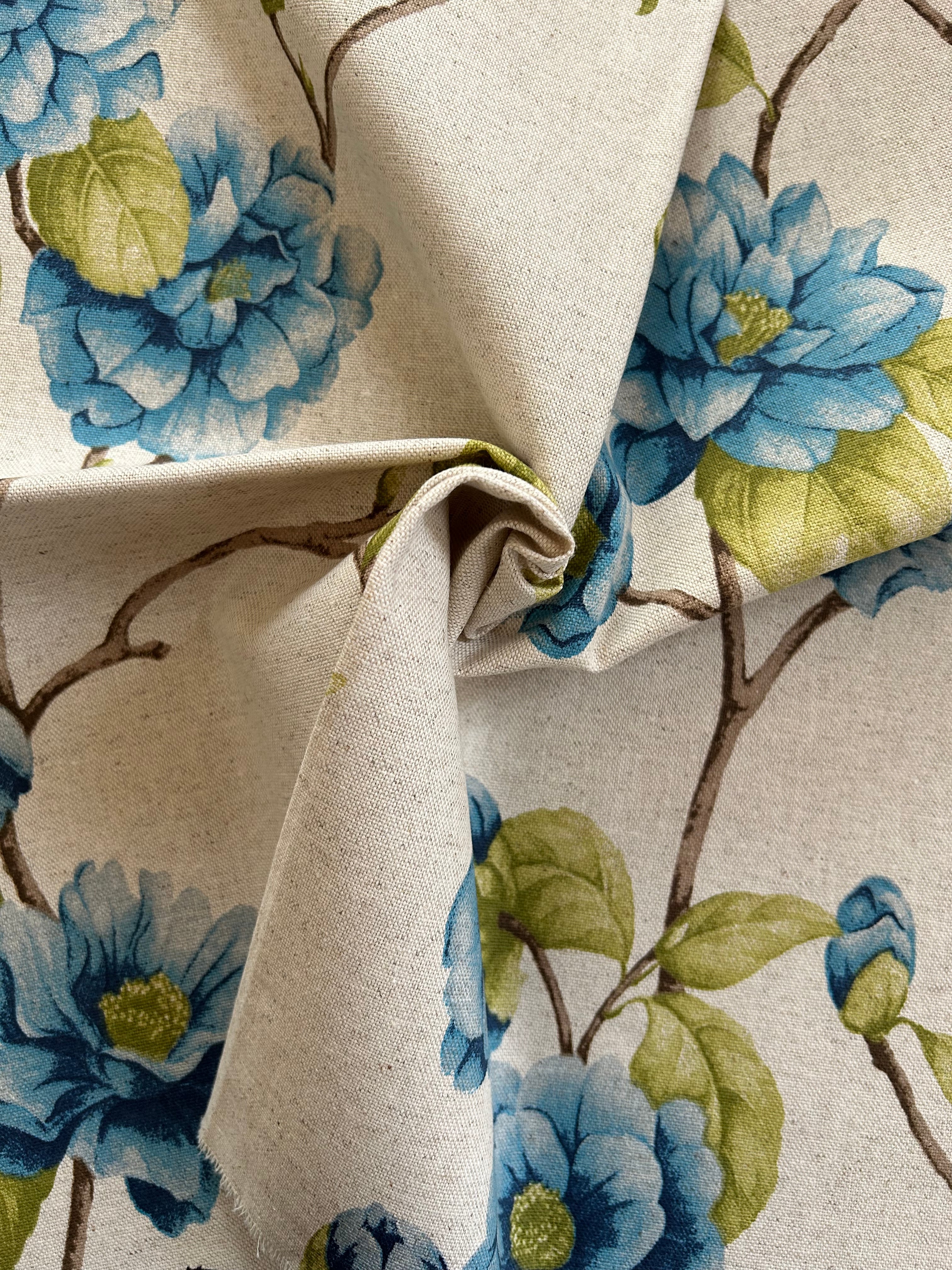 輸入コットンファブリック フランス カットファブリック ブルーフラワー ボタニカル柄 カルトナージュ スツール クッションカバー ハンドメイド