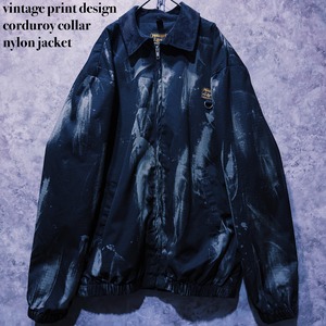 【 doppio】vintage print design corduroy collar nylon jacket