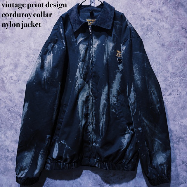【 doppio】vintage print design corduroy collar nylon jacket