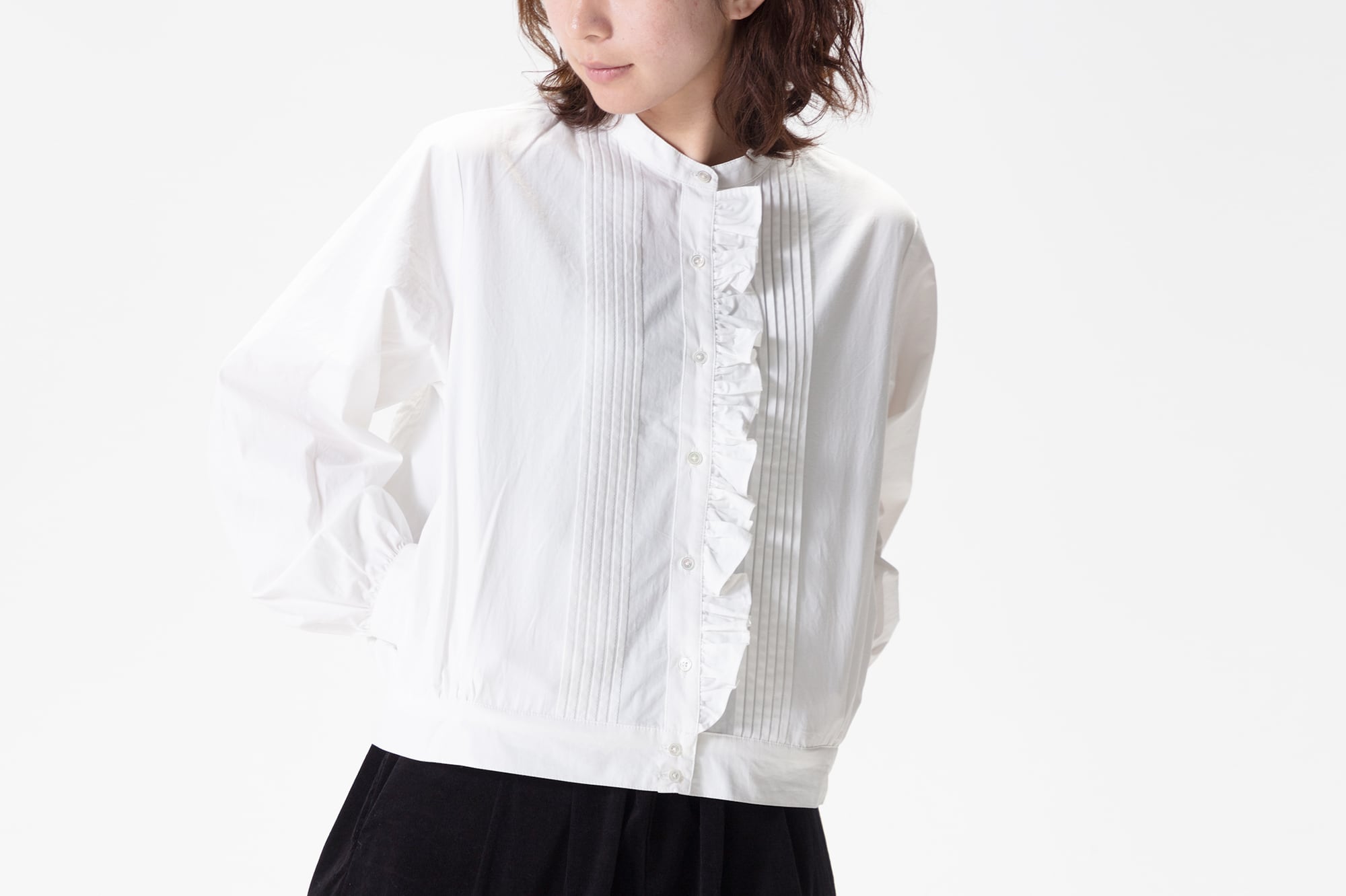 ワッシャーブロード - 前立てフリルシャツカーデ