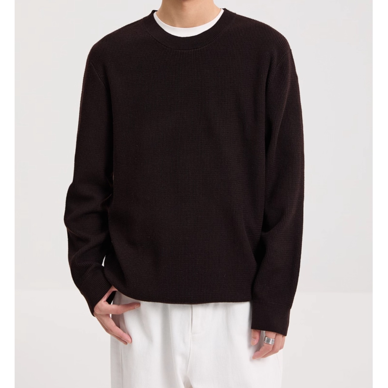 ラウンドネック 長袖ニットソー af0347