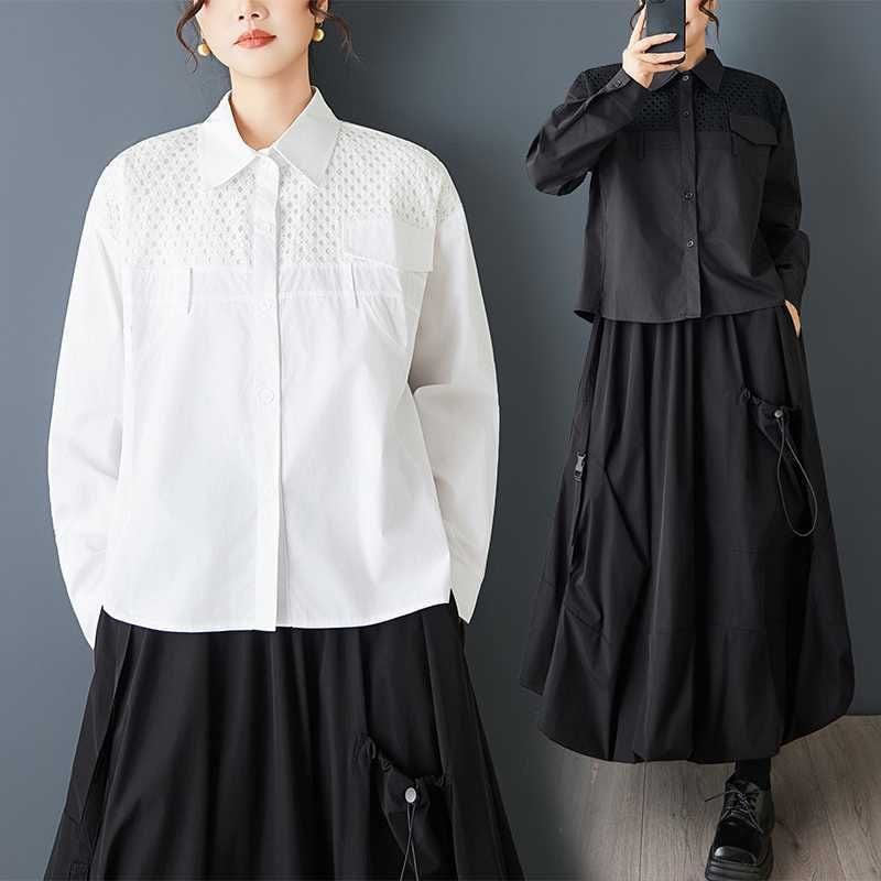 SOLID MESH STITCHED LONG SLEEVES SHIRT 2colors M-15817