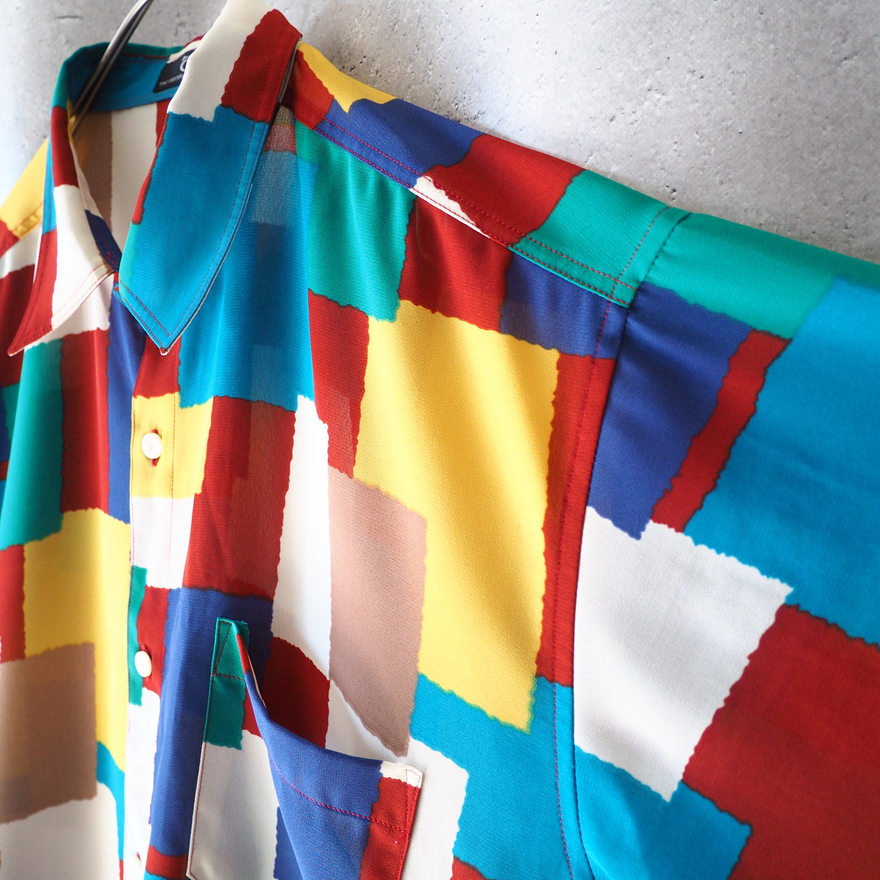 1990s Colorful Block pattern Design vintage loose SS shirt