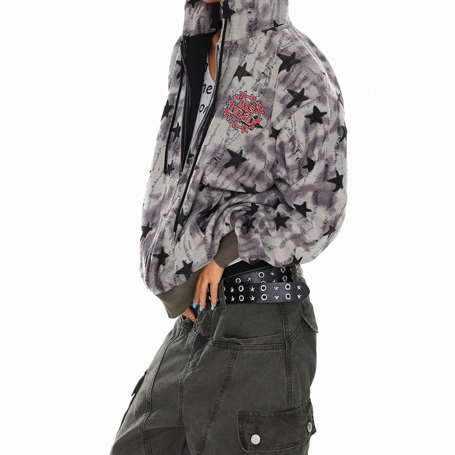 スタープリントウォッシュジップフーディ   R01401