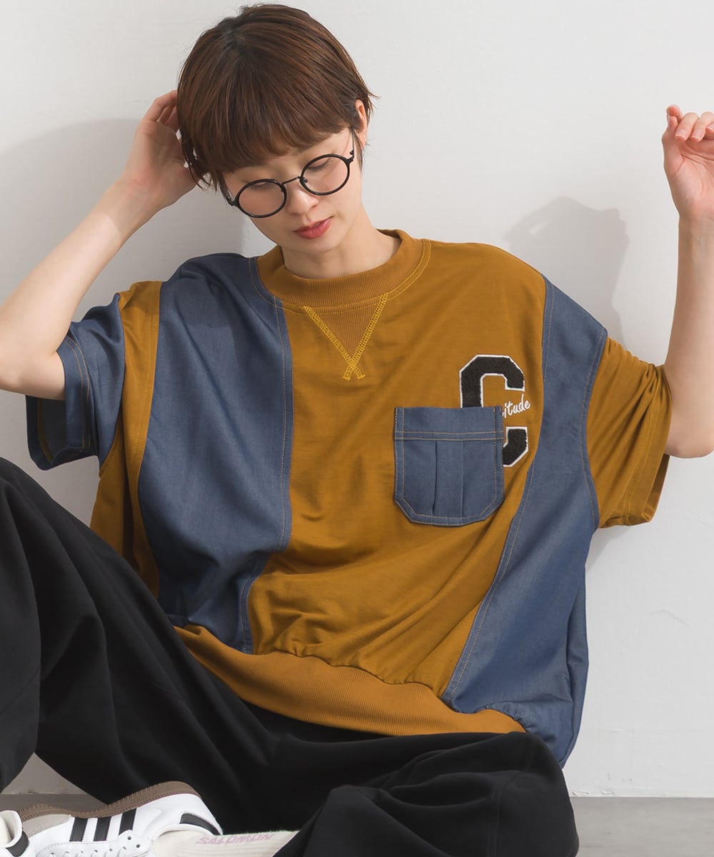 J262067 【接触冷感シリーズ】 カノコ デニム使いリメイク風プル