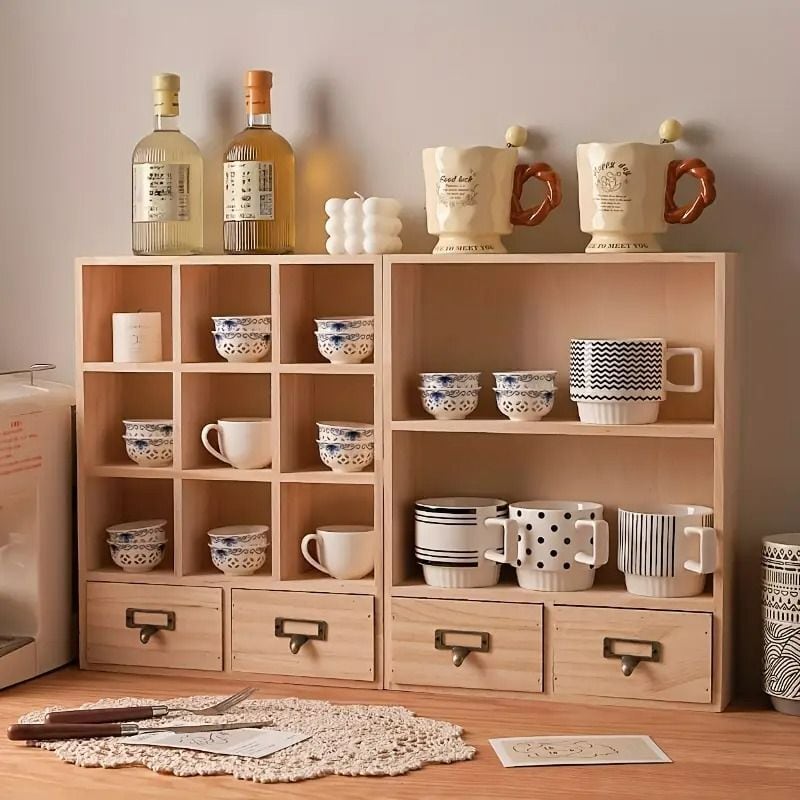 カップオーガナイザー 引き出し付き 木製 北欧 かわいい お洒落 マグカップ収納 高品質 シンプル リビング キッチン 小型 ナチュラル モダン シック カントリー 4-7