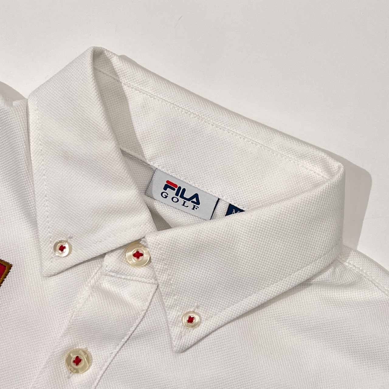 FILA GOLF フィラ ゴルフ トリコロール デコ BD ボタンダウン鹿の子 半袖 ポロシャツ M/メンズ