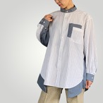 ZOZOTTE  remake unisex oversize shirt typeA / リメイクユニセックスオーバーサイズシャツ/ ホワイト＆ブラック柄／ブルーグレー