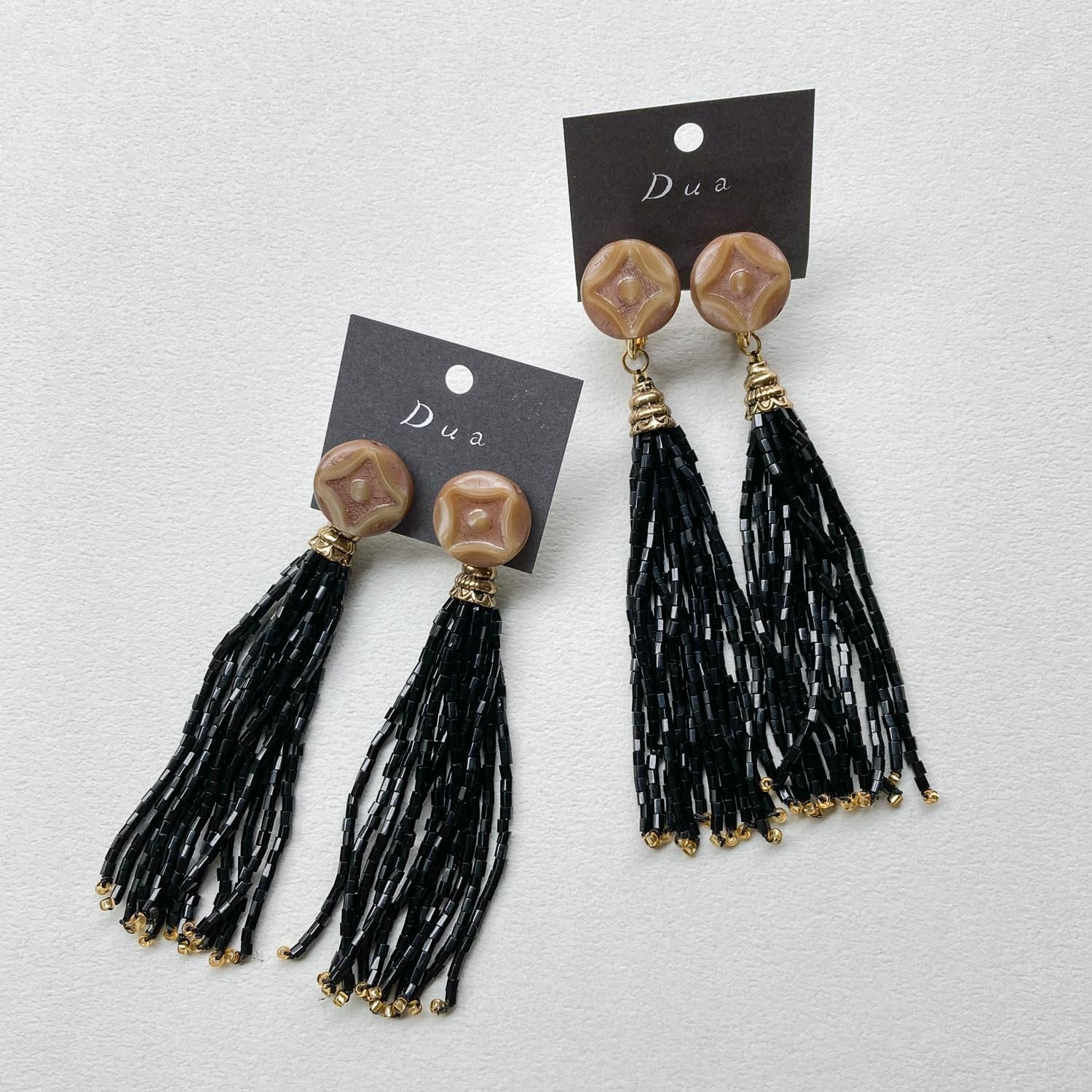 ブラック タッセル ハンドメイドアクセサリー ピアス イヤリング 1632 