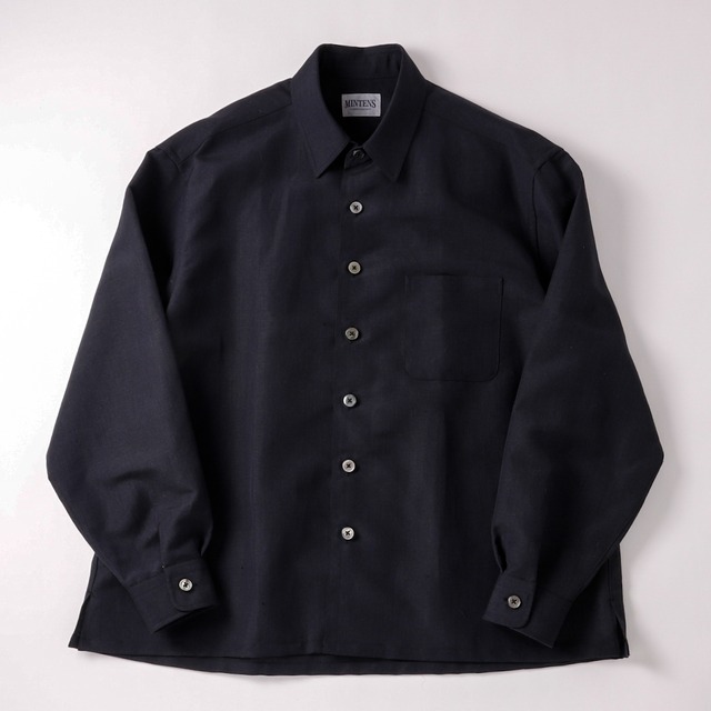 【新品】MINTENS 1950s vintage wool shirts Black made in Italy fabrics made in JAPAN／ イタリア製  ヴィンテージ生地 ウール シャツ ブラック オリジナルブランド 1950年代シルエット サイズ①